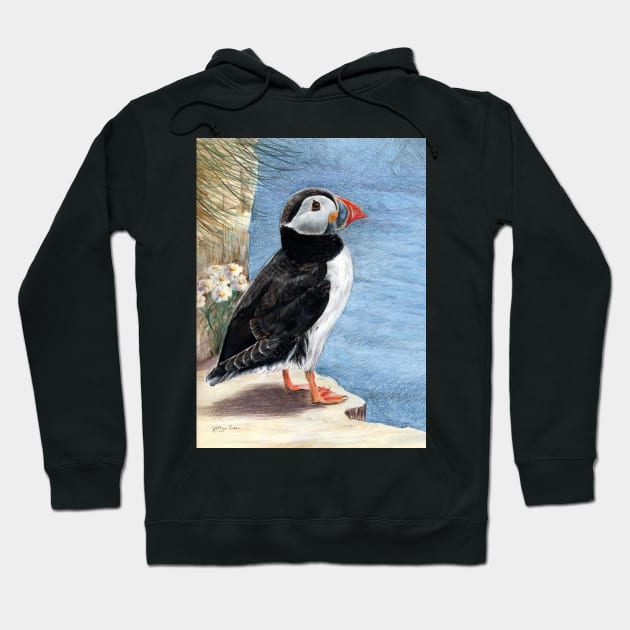 Puffin on cliff edge Hoodie by thryngreen